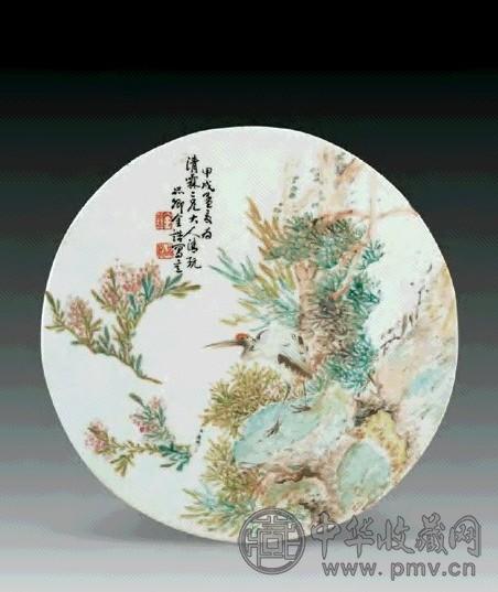 金品卿松鹤图圆瓷板