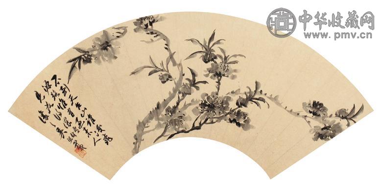 吴让之 桃花 扇面 水墨纸本