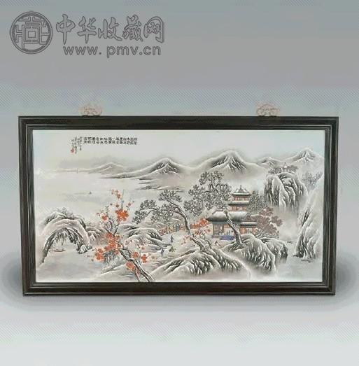 萧寒梅粉彩雪景图屏