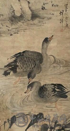 胡漳 水鸭图 立轴 纸本