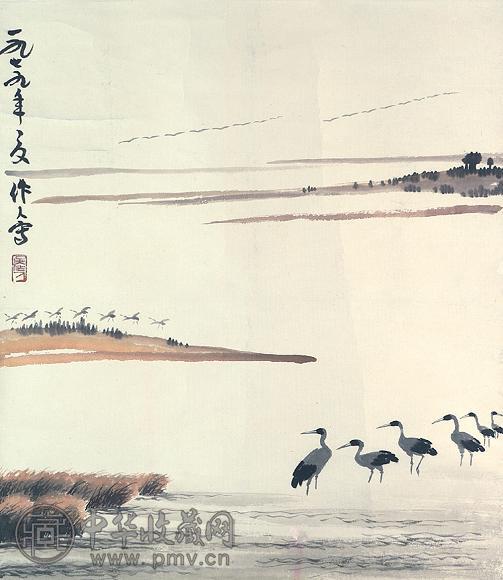 吴作人 1979年作 鹤群 立轴 设色纸本