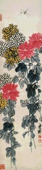 齐白石 菊花蜻蜓 立轴 设色纸本