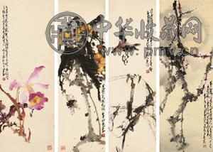 赵少昂 1978年作、1980年作四季花鸟(4幅) 镜心 设色纸本