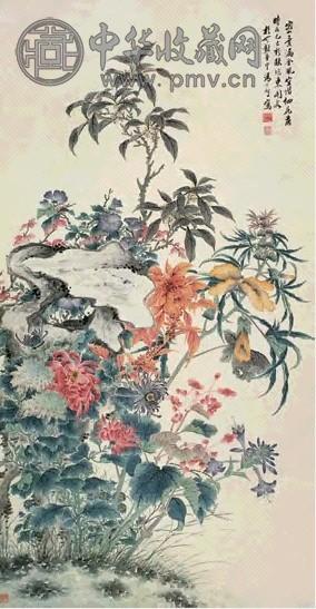 汤世树 1869年作 密叶细花图 立轴 设色纸本