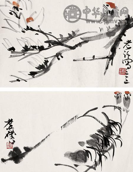 许麟庐 花鸟 片(4开选2) 纸本