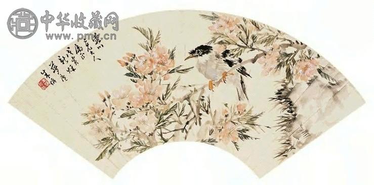 朱偁 1878年作 花鸟 扇面 设色纸本