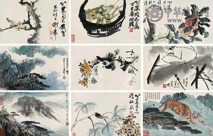 谢稚柳 朱屺瞻 应野平 等 集锦图册 册页(10开选9) 设色纸本