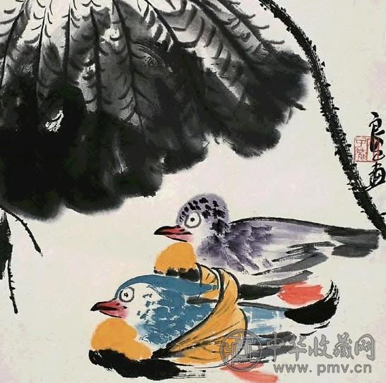 齐良巳 双禽图 轴 设色纸本