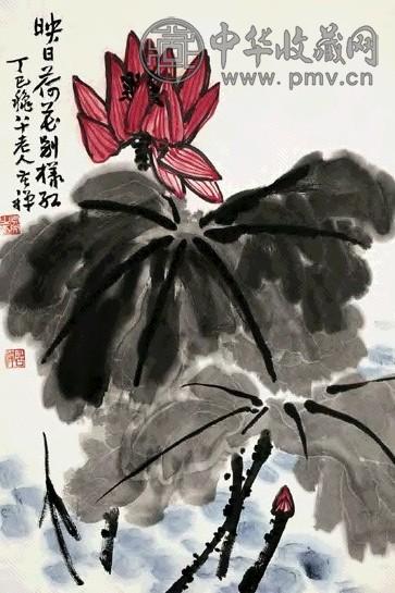 李苦禅 红荷映日图 镜心