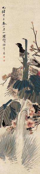 任伯年 1864年作 芭蕉锦鸡图 立轴 设色纸本