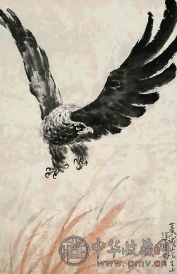 徐悲鸿 1943年作 展翅飞鹰 立轴 设色纸本