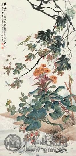 王叶 花卉 立轴 纸本