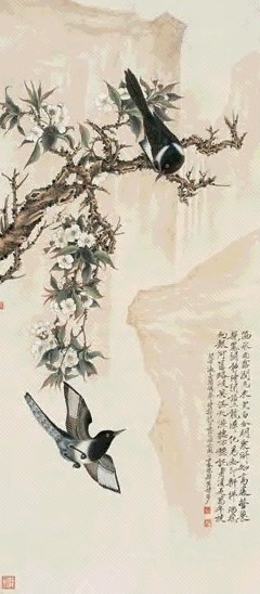 于非闇 1937年作 花鸟 立轴 纸本设色