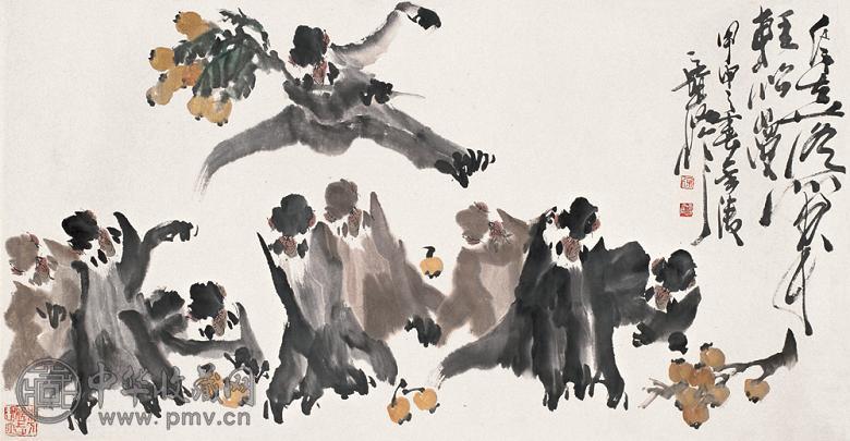 徐培晨 2004年作 猴戏图 立轴 设色纸本