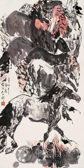 刘勃舒 1983年作 群马 立轴 设色纸本