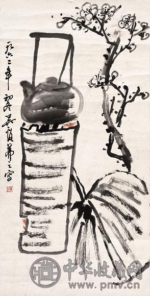 吴茀之 1962年作 梅花 立轴 设色纸本