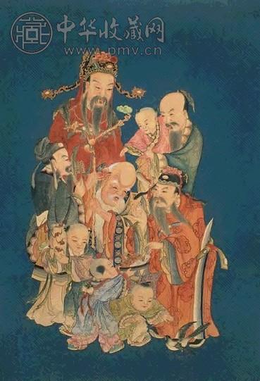 焦秉贞 群仙图 立轴 设色纸本