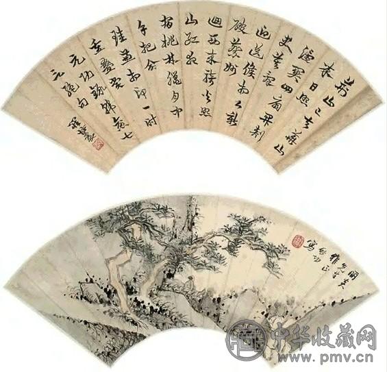 罗复堪 书画合璧 扇面 设色纸本