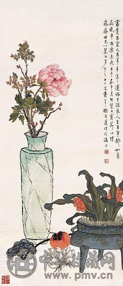 童大年 1942年作 富贵平安图 立轴 设色纸本