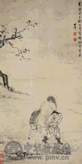 李世倬 1744年作 秋郊牧马 立轴 水墨纸本