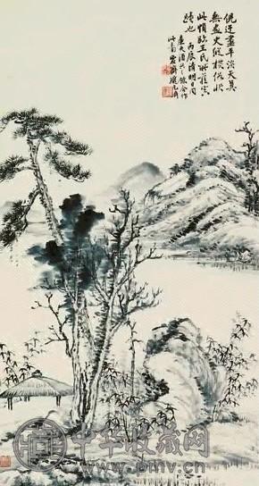 陆恢、庞元济 山水 立轴 纸本