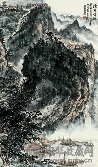 李颖 渔舟唱晚 立轴 设色纸本