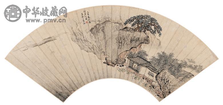 袁江 己亥(1719年)作 观莲图 扇面 设色纸本