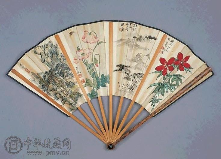 俞致贞 1941年作 山水花卉 扇面 设色纸本