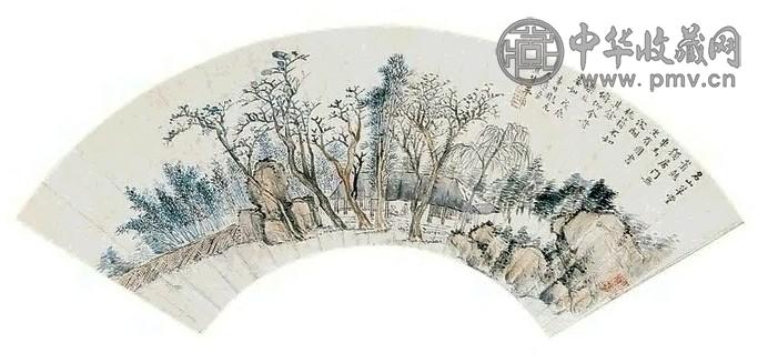 毕涵 草堂读书图 扇面 纸本