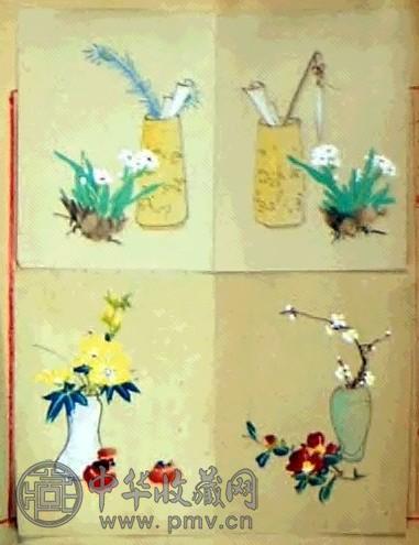 何涵宇 花卉小片(145张选4) 镜心 设色纸本