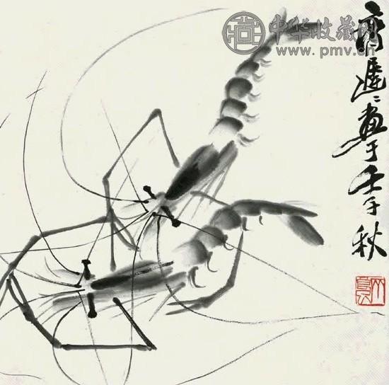 齐良已 墨虾 立轴 水墨纸本