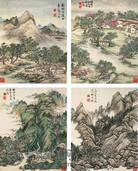 黄鼎 雍正戊申(1728年)作 唐人诗意图 册页 八开 设色纸本