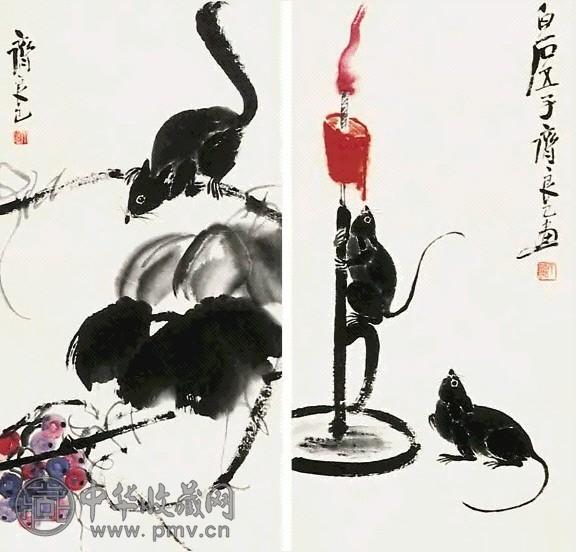 齐良已 老鼠 立轴 纸本