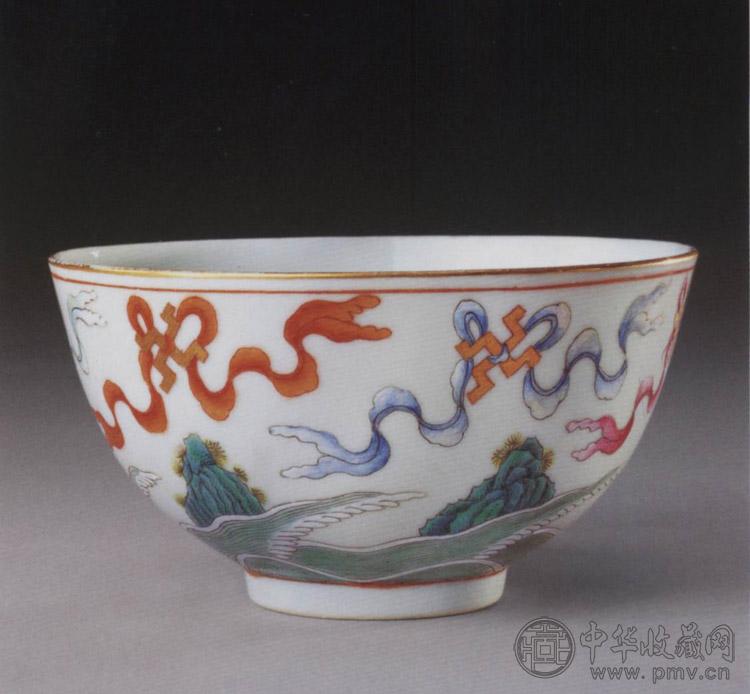 清宣统 粉彩江山万代纹碗