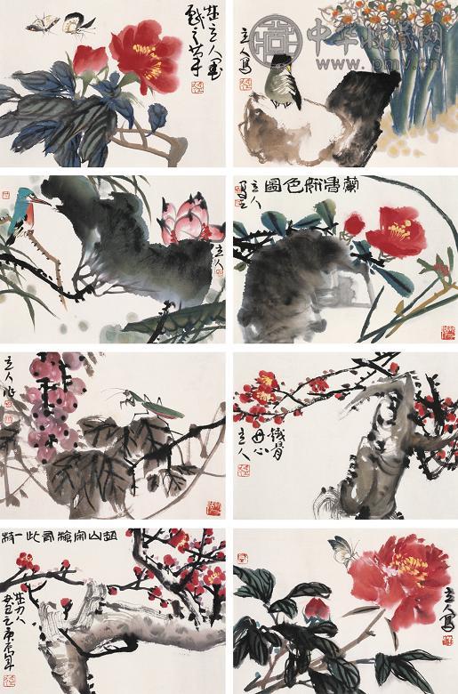 盛力人 花卉 册页(8开) 设色纸本