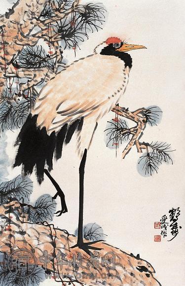 邱受成 鹤寿 立轴 设色纸本