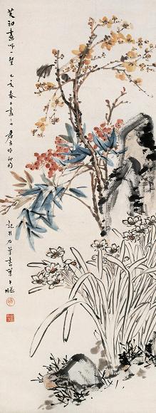 宋君方 1935年作 花卉 立轴 设色纸本