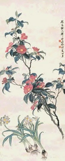 张兆祥 1903年作 折枝花卉 立轴 设色纸本