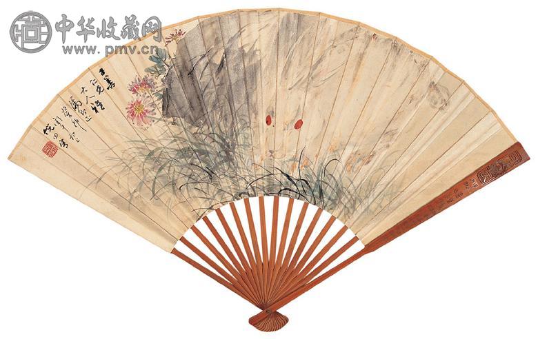 倪田 癸卯(1903年)作 月宫不寂 成扇 设色纸本