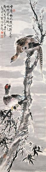 丁宝书 双禽图 立轴 设色纸本