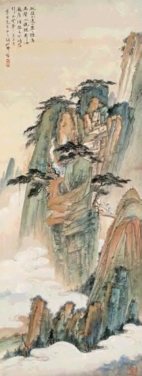 胡也佛 1940年作 放游登峰 立轴 设色纸本