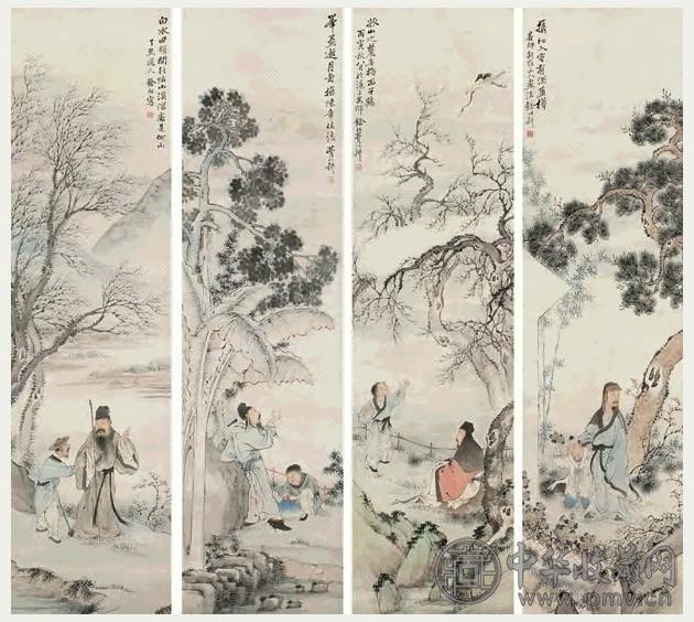 费以耕 人物故事 立轴 设色纸本