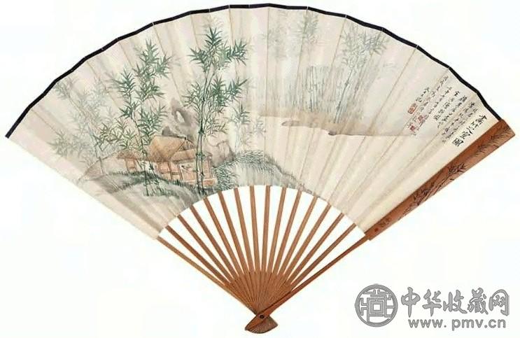 李秋君 画竹之室图 成扇 设色纸本