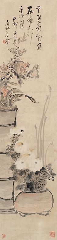 黄慎 花卉 立轴 设色纸本