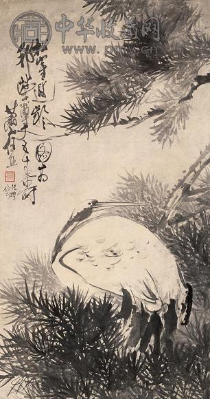 任熊 松鹤延龄图 立轴 纸本