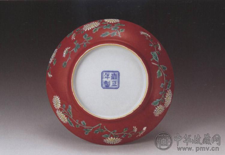 清雍正 紫地粉彩花卉盘