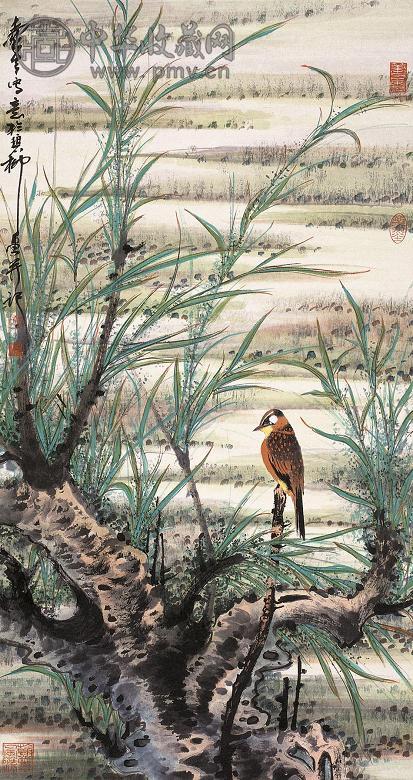 陈舜今 古木孤禽 镜心 设色纸本