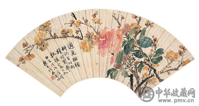 陆恢 戊戌(1898年)作 花卉 立轴 设色纸本