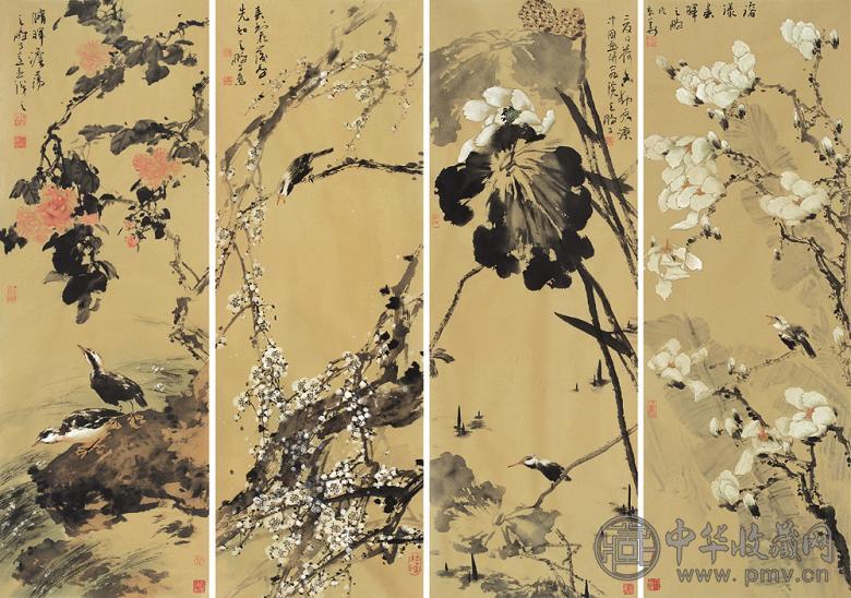 陈鹏 四季花卉 镜心 设色纸本