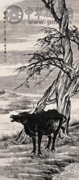 程璋 1930年作 墨牛图 立轴 水墨纸本